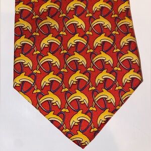 Jos. A. Bank Men's Silk Tie Orange / Gold Dolphins Jumping Blue Rings 100% Silk